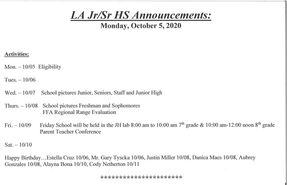 Jr/Sr High Announcements