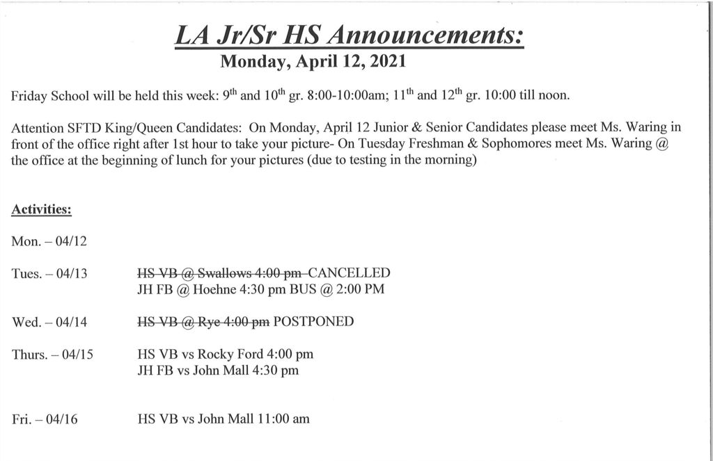 jr/sr announcements 4/12