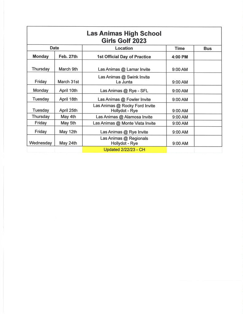 HS girls golf schedule
