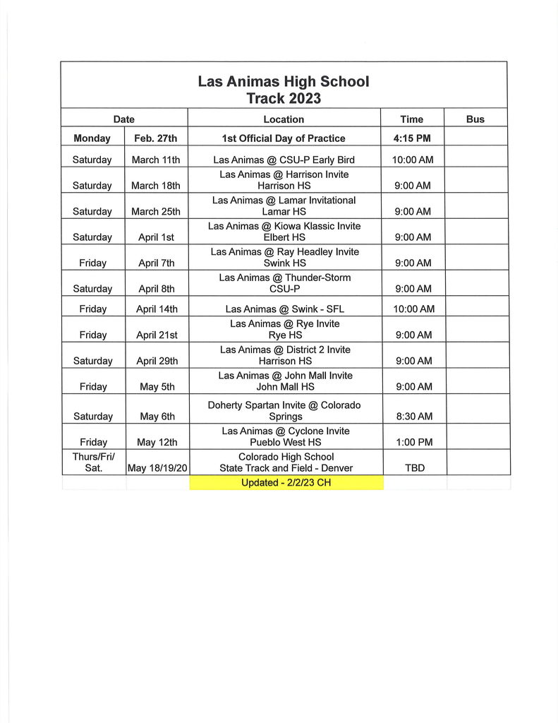 HS Track schedule